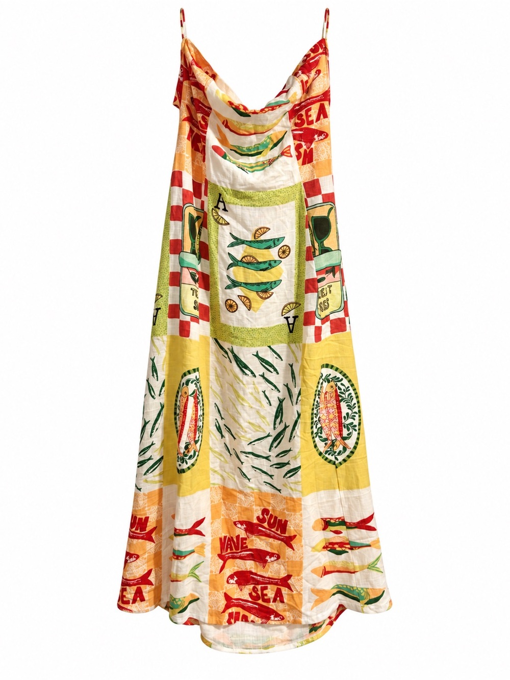 Paper Heart "La Dolce Vita" Sardine & Postcard Print Strapless Maxi Dress XL